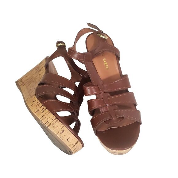 FRANCO SARTO Women platform sandal SZ 10 Marybeth wedge faux cork straps 4" heel - Picture 1 of 9